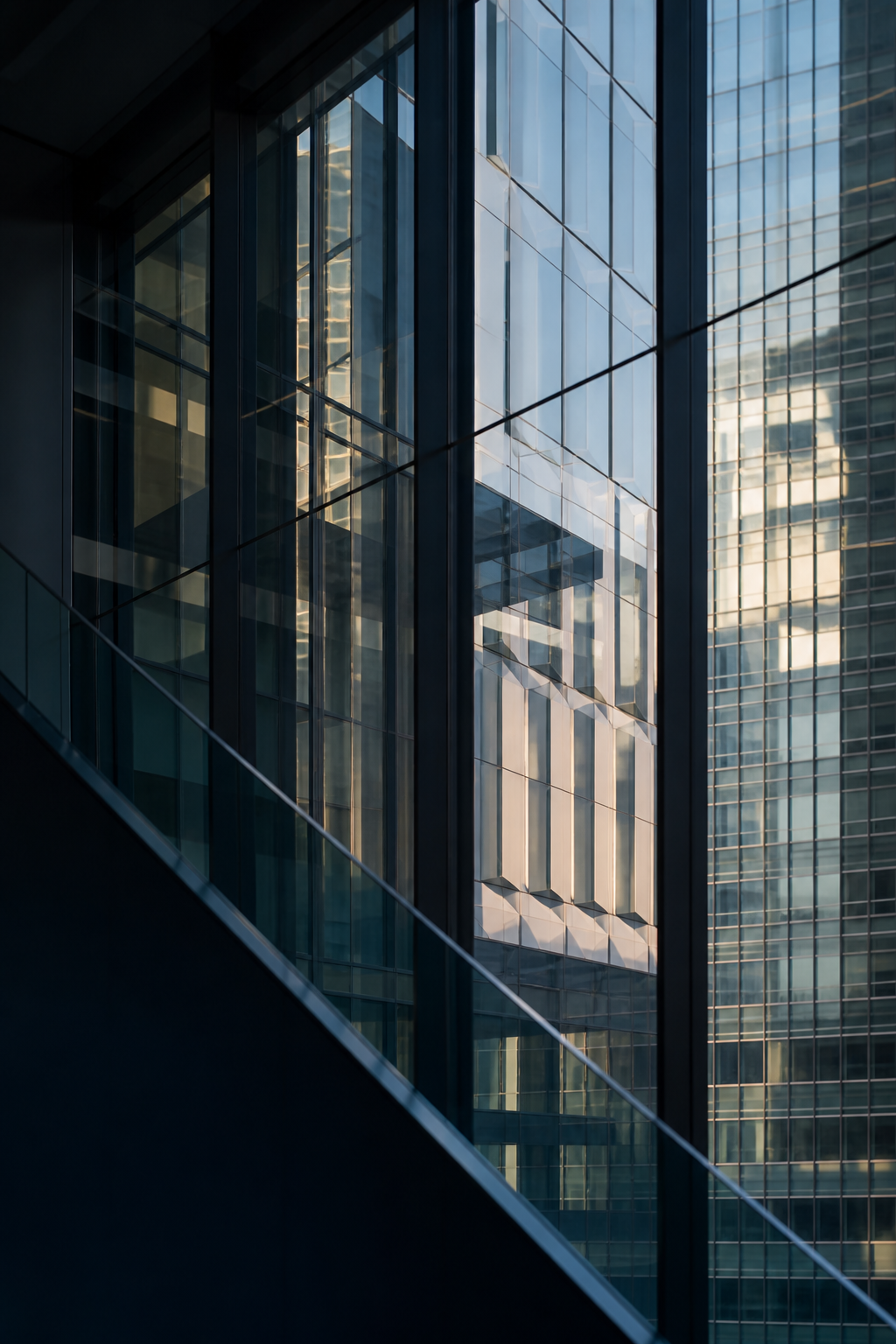 Contemporary corporate architecture with glass and geometric lines